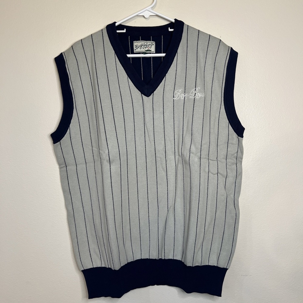 Bogey Boys Golf Vest Stripes Grey Blue  Mens Size XL Cotton‎ nwt